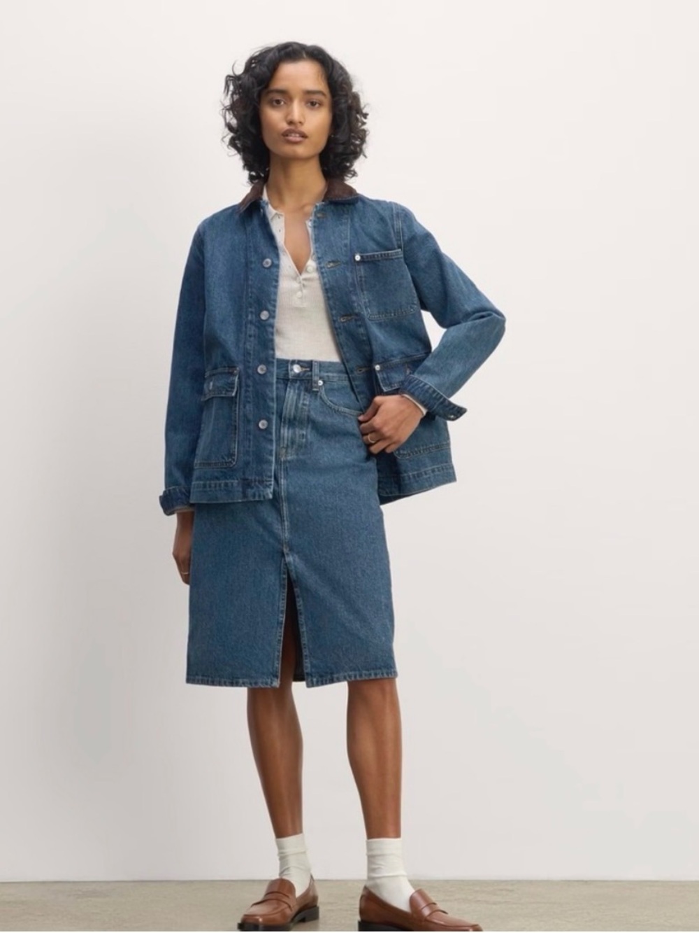 Everlane The Mid-rise Denim Midi Skirt Size 32 organic cotton